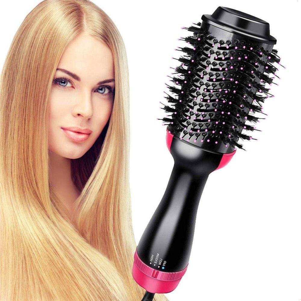 4-in-1 hot air brush styling comb with one-step heating, designed for straightening, curling, drying, and volumizing hair for a salon-quality finish