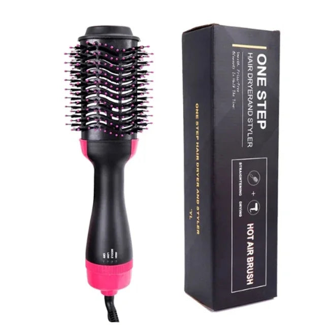 4-in-1 hot air brush styling comb with one-step heating, designed for straightening, curling, drying, and volumizing hair for a salon-quality finish