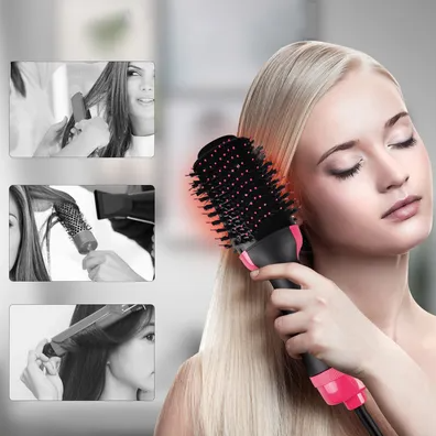 4-in-1 hot air brush styling comb with one-step heating, designed for straightening, curling, drying, and volumizing hair for a salon-quality finish