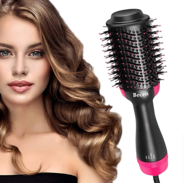 4-in-1 hot air brush styling comb with one-step heating, designed for straightening, curling, drying, and volumizing hair for a salon-quality finish